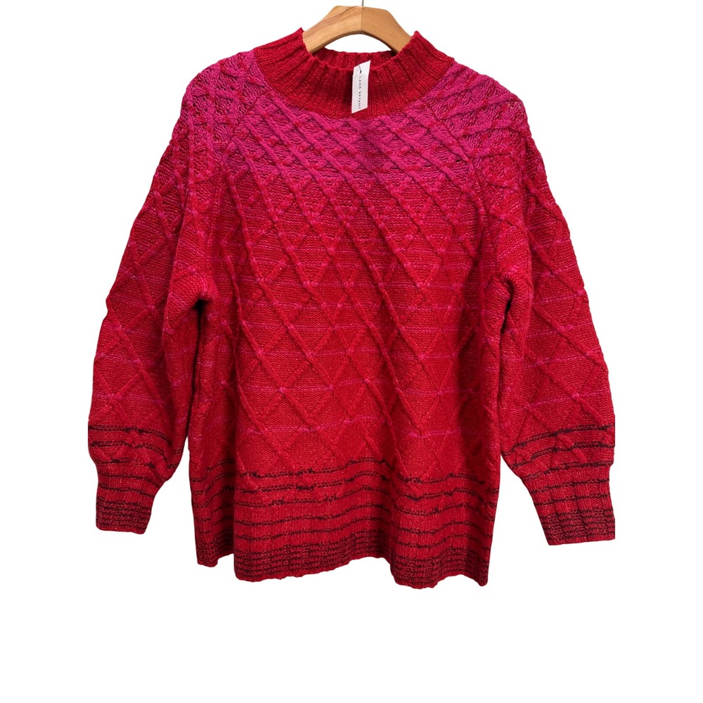 Lane Bryant NEW Sweater Red/Pink Ombre Diamond Cable Knit Soft Holiday Sz 22/24